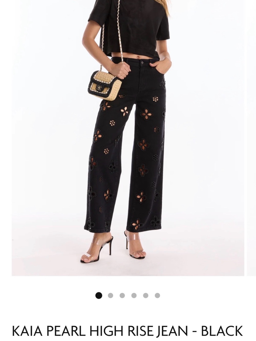 Noli Black Wide-Leg Pearl Cutout Jeans